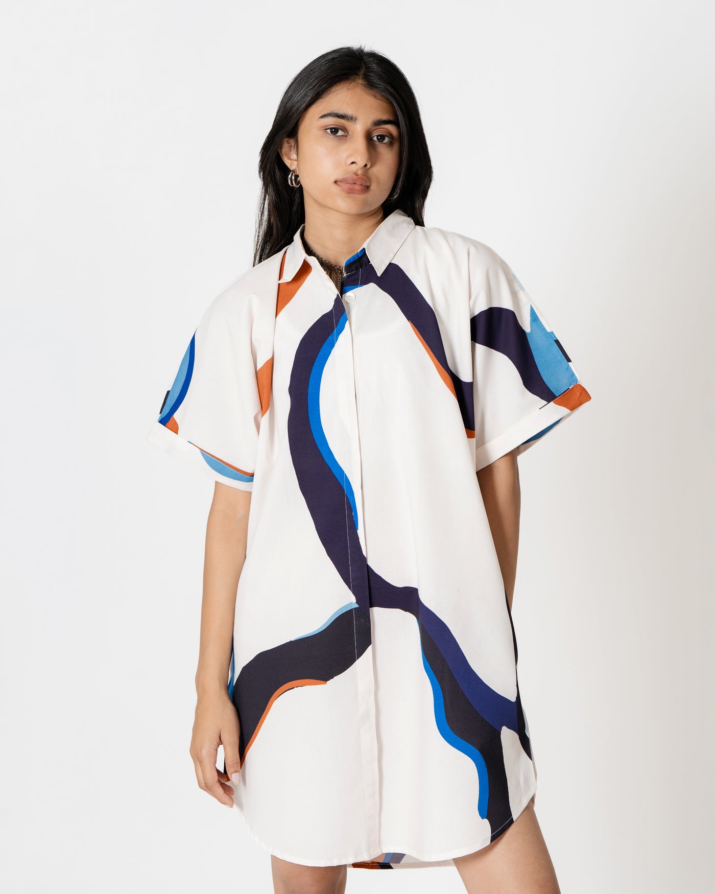 Wavy Dreams Digital Print Modal Cotton Shirt Dress