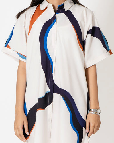 Wavy Dreams Digital Print Modal Cotton Shirt Dress