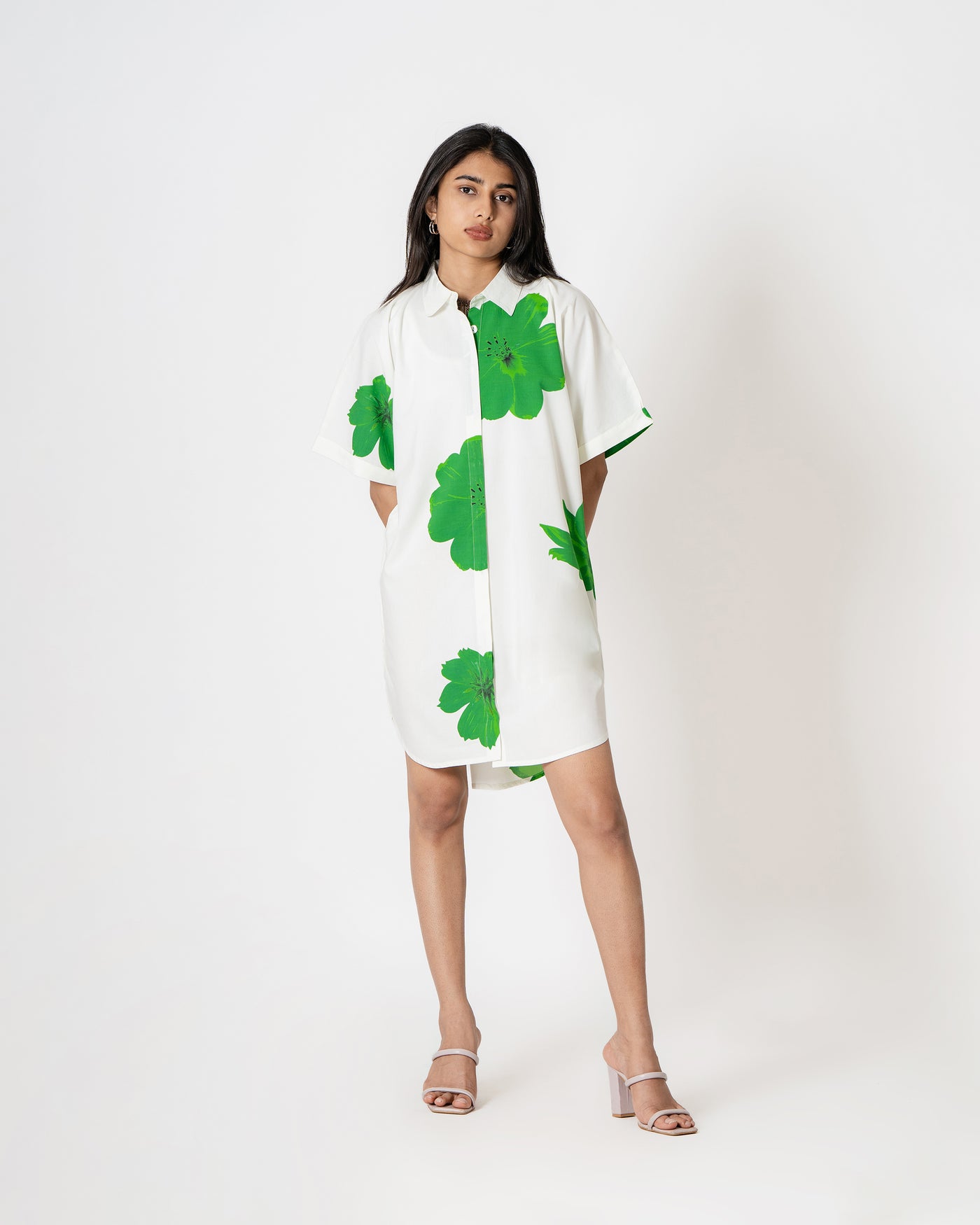 Garden Bloom Digital Print Modal Cotton Shirt Dress