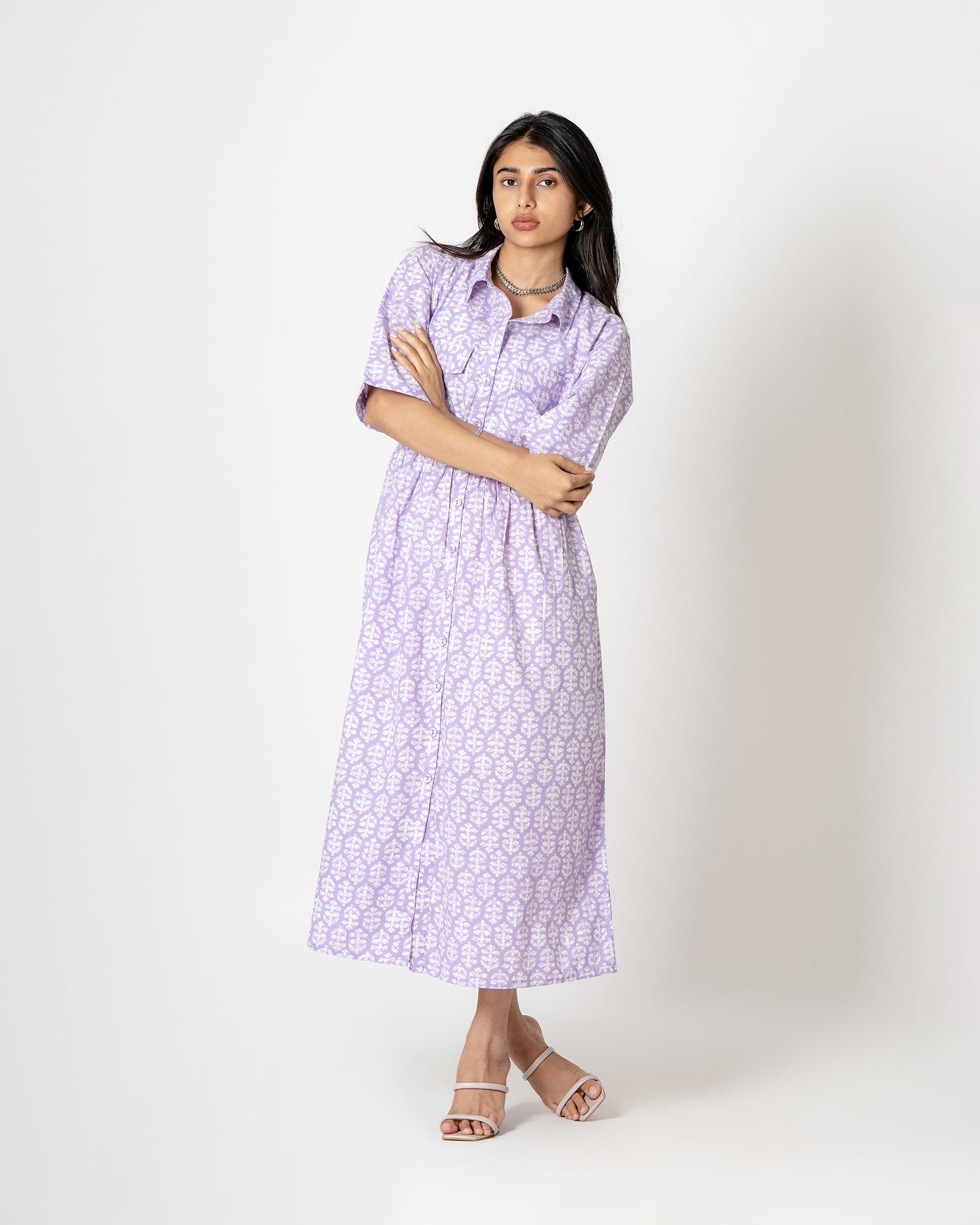 Lilac Bush Hand Print Cotton Dress