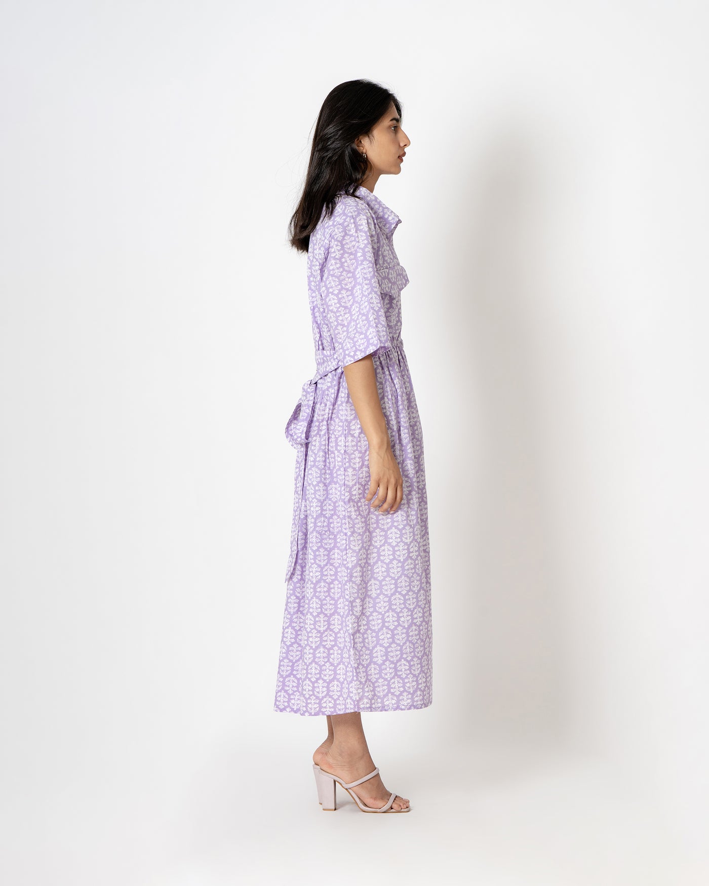 Lilac Bush Hand Print Cotton Dress