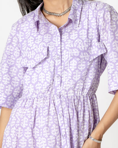 Lilac Bush Hand Print Cotton Dress