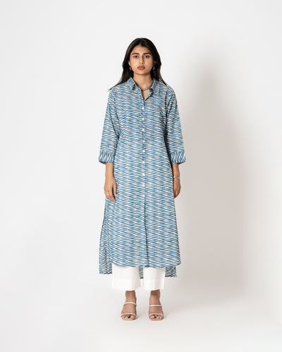 Chevron Ocean Hand Print Cotton Kurta Set