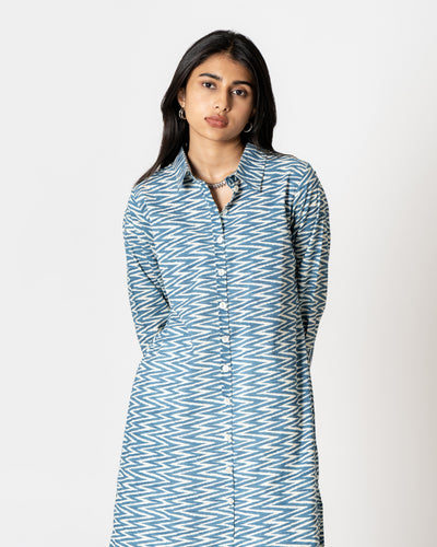 Chevron Ocean Hand Print Cotton Kurta Set