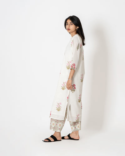 Ivory Bloom Handblock Print Cotton Kurta Set