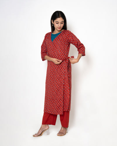 Crimson Love Handblock Print Twill Suit Set