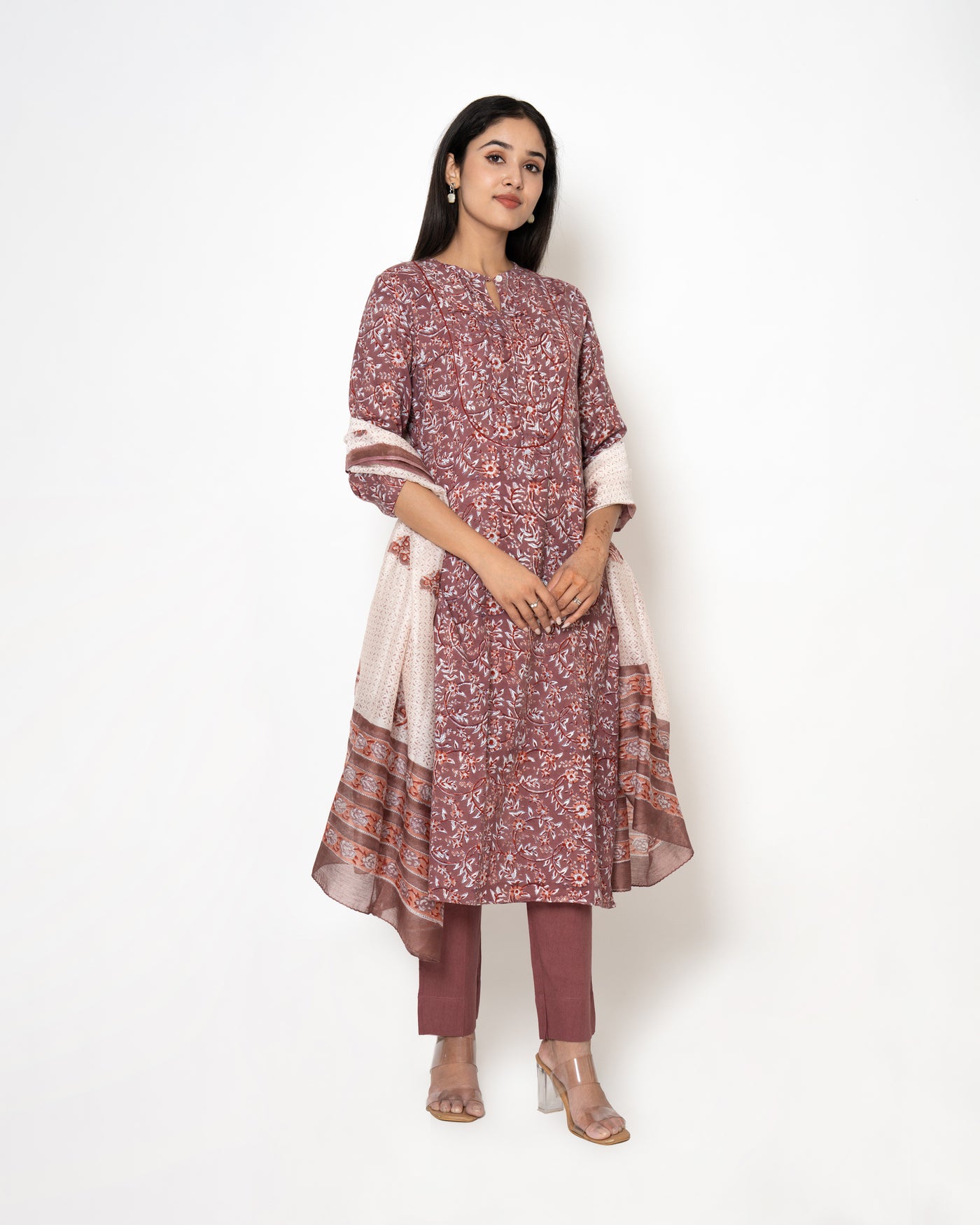 Rosy Brown Handblock Print Twill Suit Set