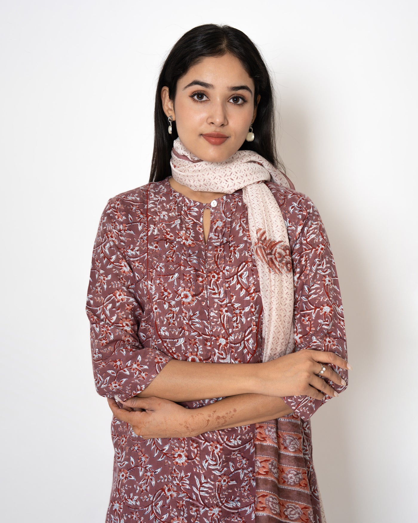 Rosy Brown Handblock Print Twill Suit Set