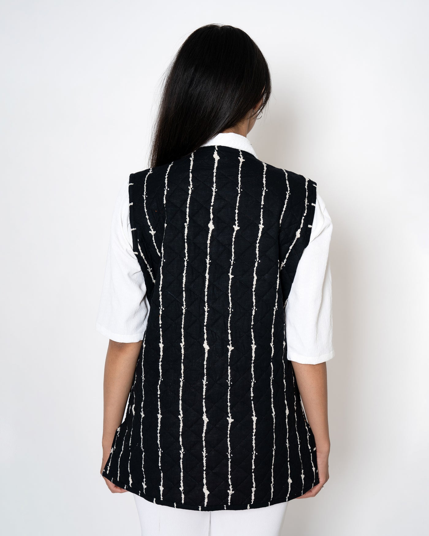 Modern Monochrome Hand Print Black Cotton Jacket