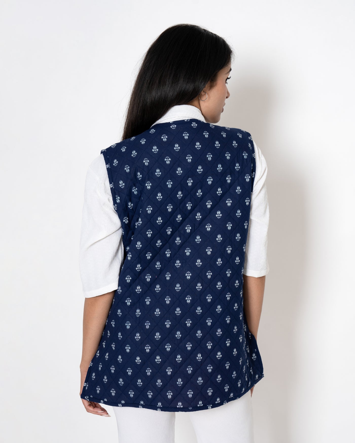 Navy Garden Hand Print Cotton Jacket