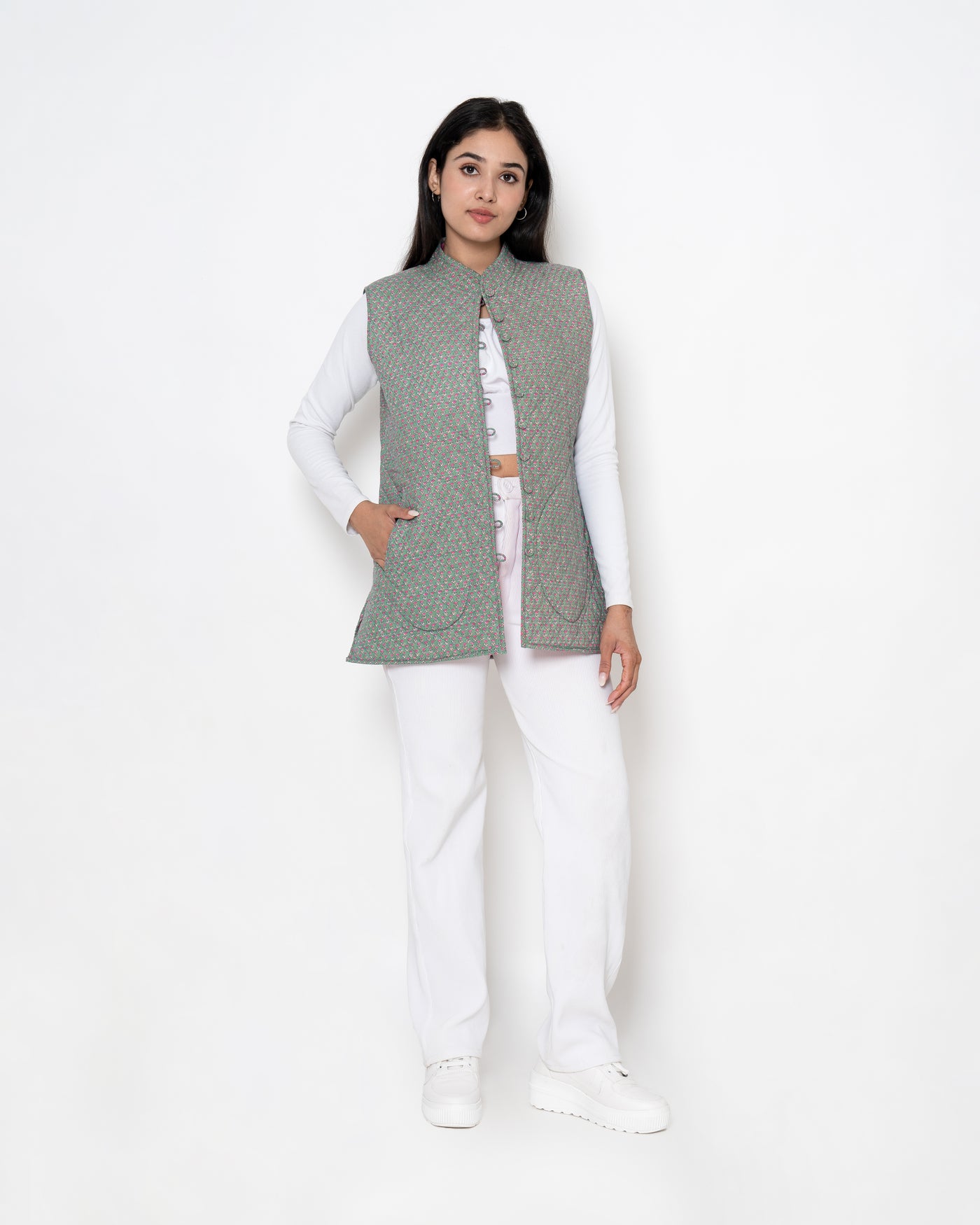 Laurel Green Hand Print Cotton Jacket