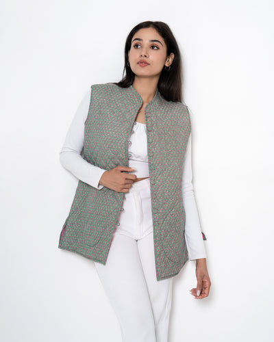 Laurel Green Hand Print Cotton Jacket