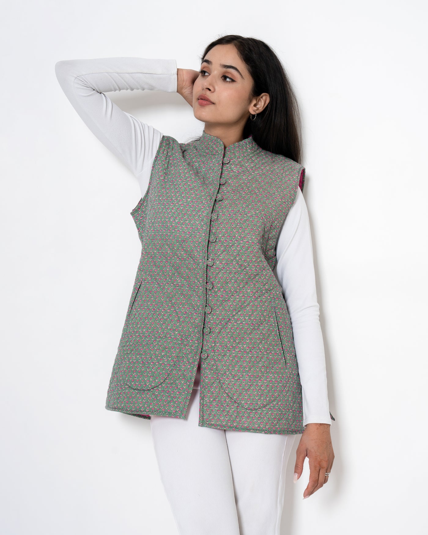 Laurel Green Hand Print Cotton Jacket