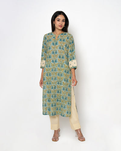 Sea Breeze Handblock Print Blue Cotton Kurta Set