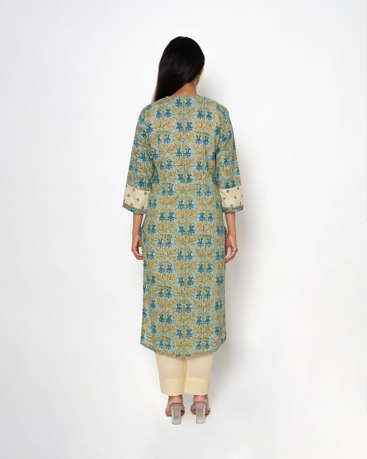 Sea Breeze Handblock Print Blue Cotton Kurta Set