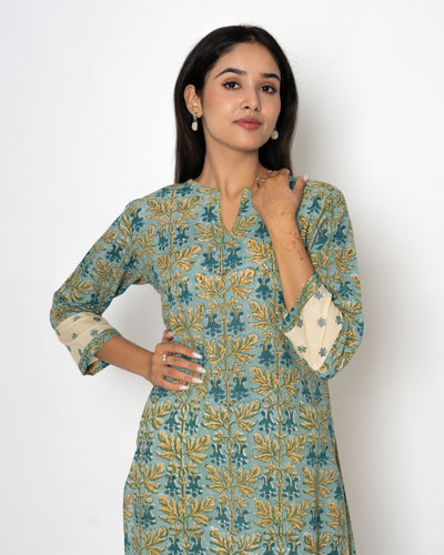 Sea Breeze Handblock Print Blue Cotton Kurta Set