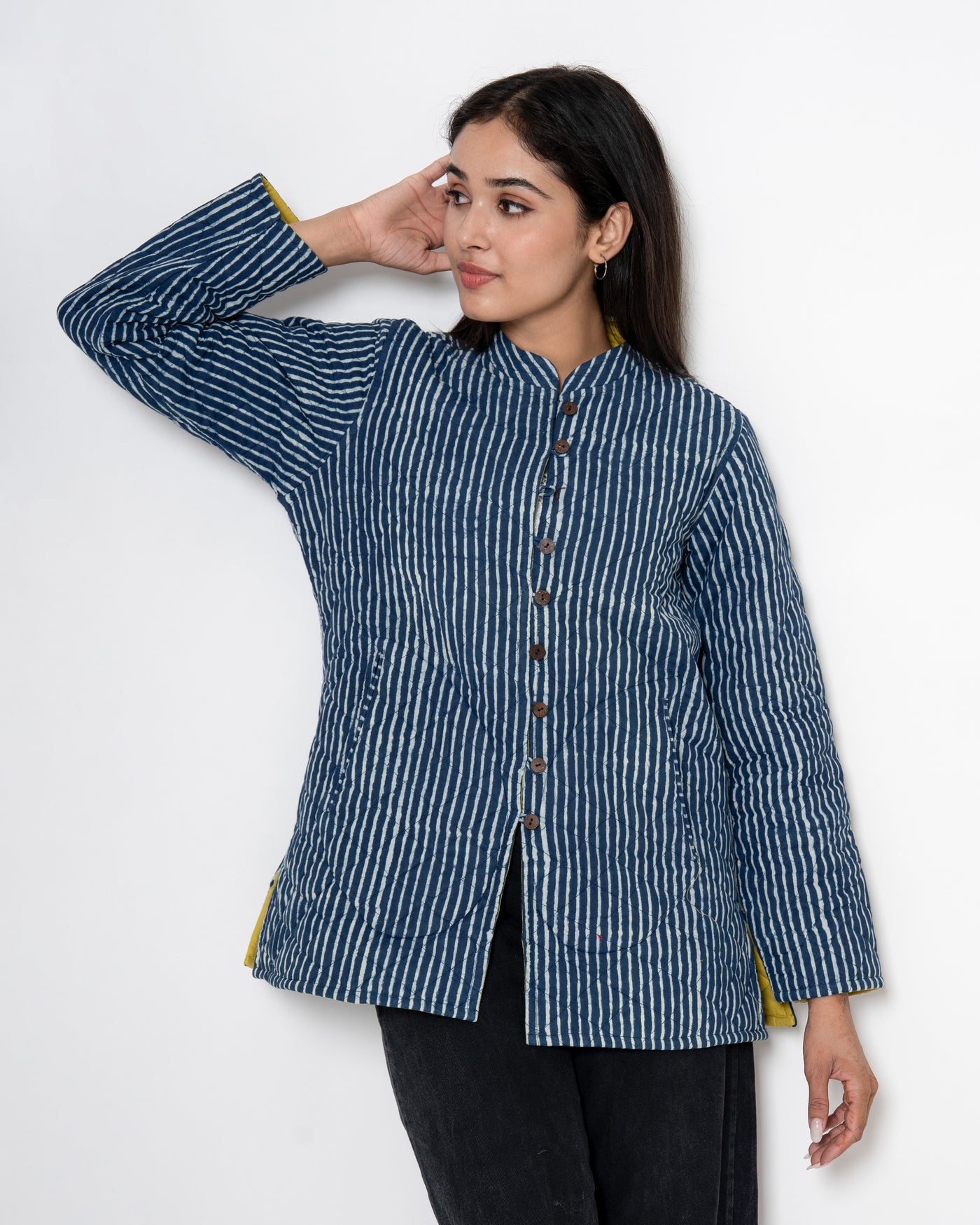 Nautical Blue Hand Print Cotton Jacket