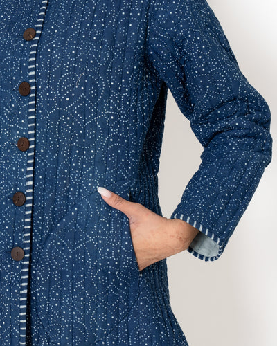 Dotted Navy Hand Print Cotton Jacket