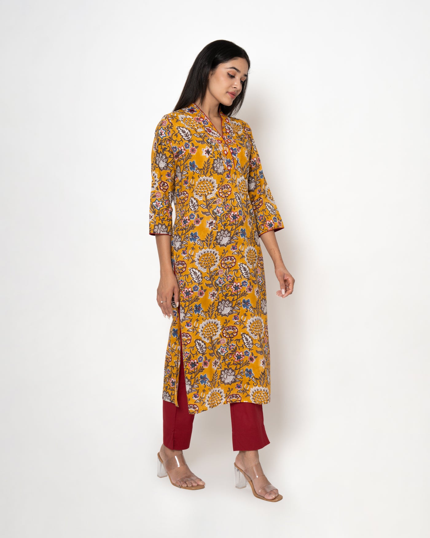 Sunset Bloom Handblock Print Yellow Cotton Kurta Set