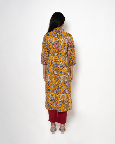 Sunset Bloom Handblock Print Yellow Cotton Kurta Set