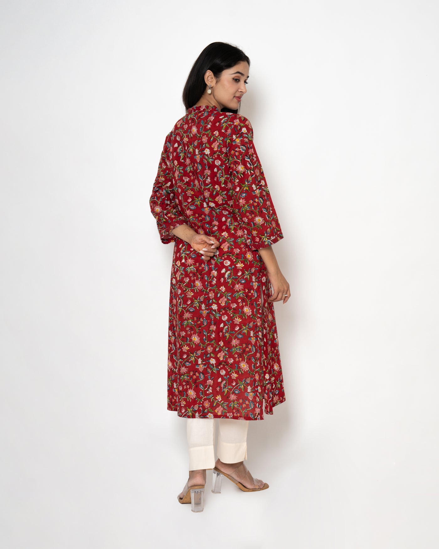 Bloomy Ruby Handblock Print Cotton Kurta Set