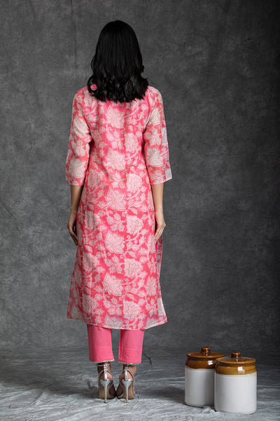 Pink Orchid Handblock Print Chanderi Gota Patti Suit Set