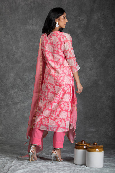 Pink Orchid Handblock Print Chanderi Gota Patti Suit Set