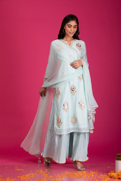 Alluring Blue Chanderi Gota Patti Suit Set