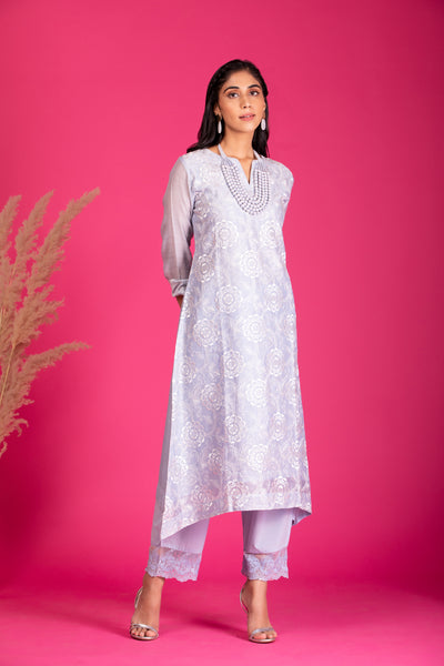 Azure Chic Embroidered Chanderi Kurta Set