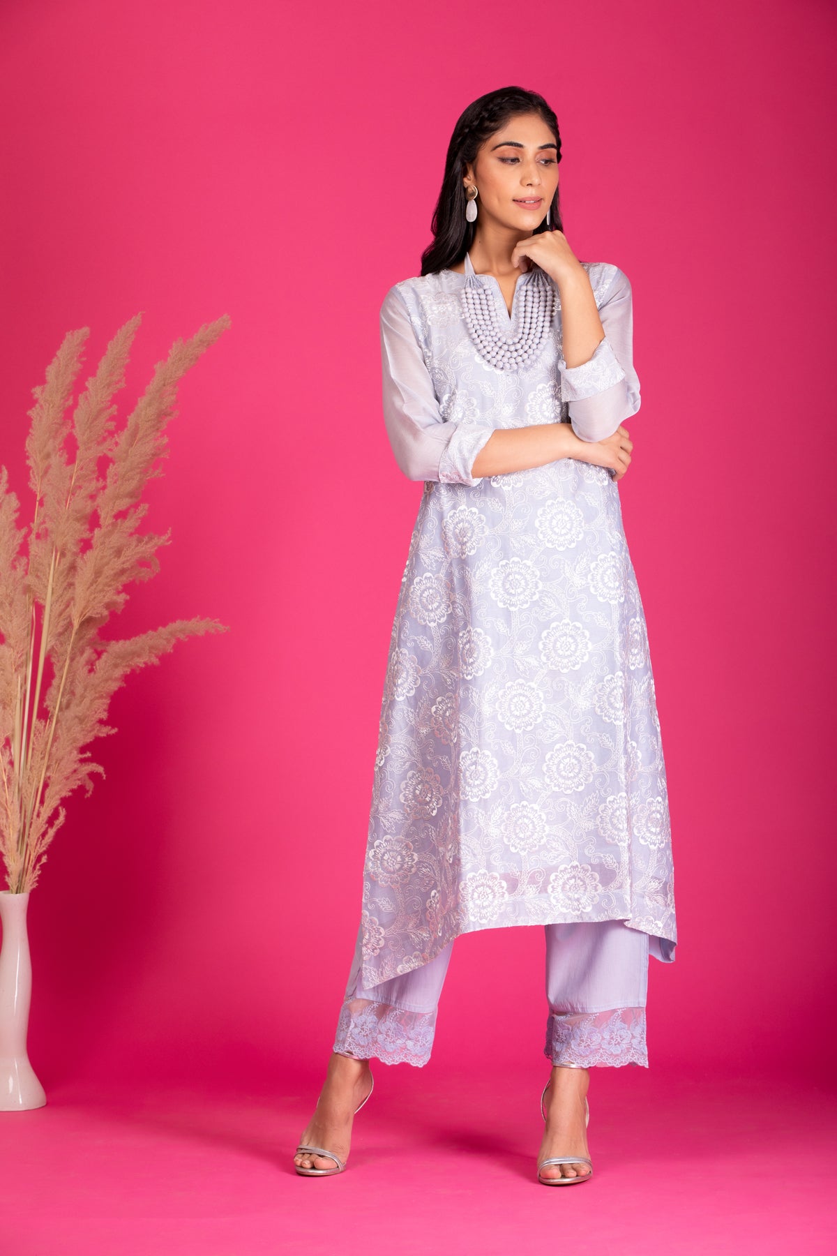 Azure Chic Embroidered Chanderi Kurta Set