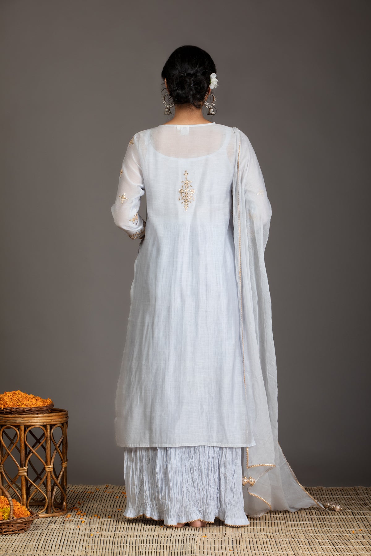 Forget-Me Not Pastel Blue Gota Work Chanderi Suit Set