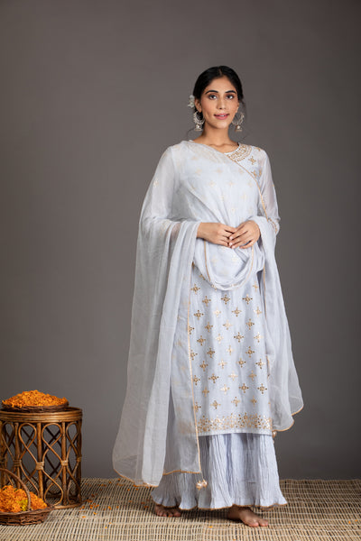 Forget-Me Not Pastel Blue Gota Work Chanderi Suit Set