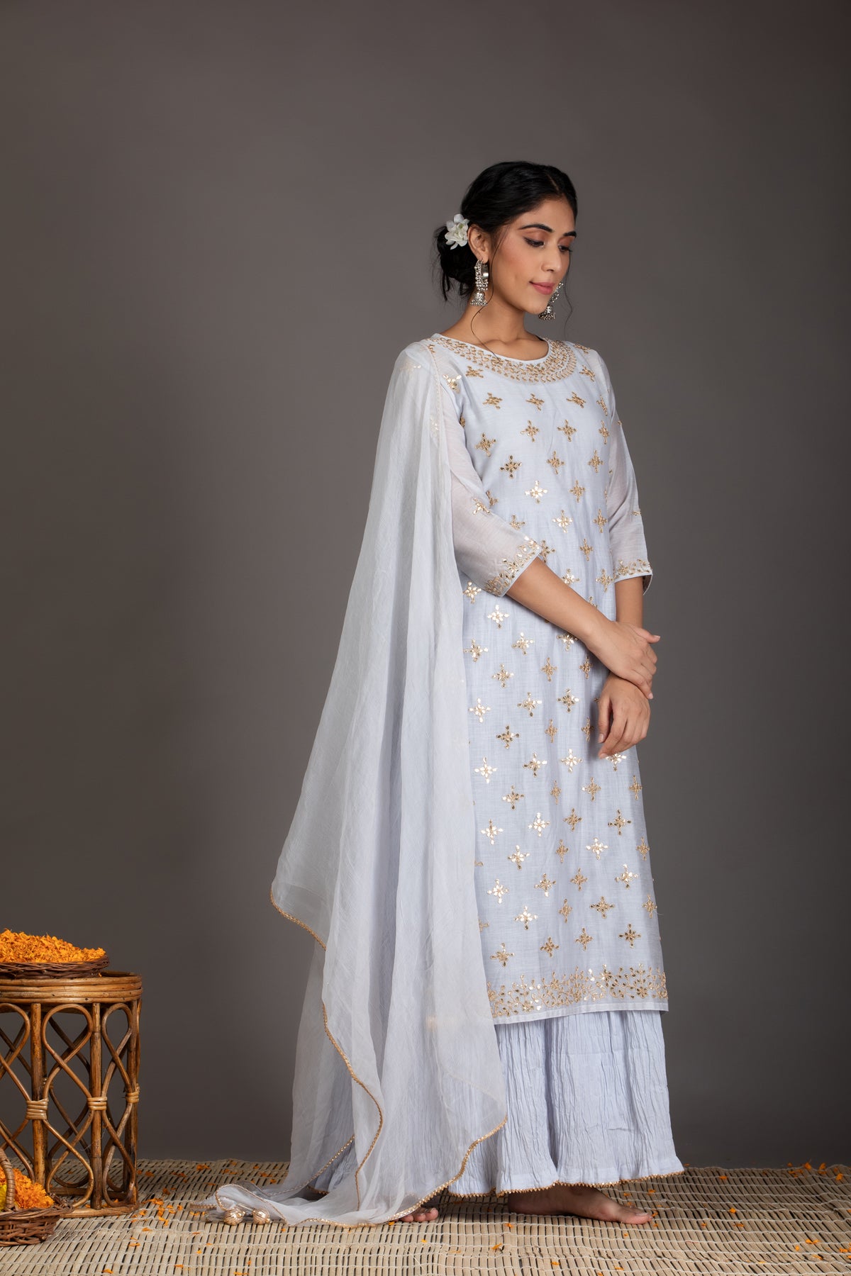 Forget-Me Not Pastel Blue Gota Work Chanderi Suit Set