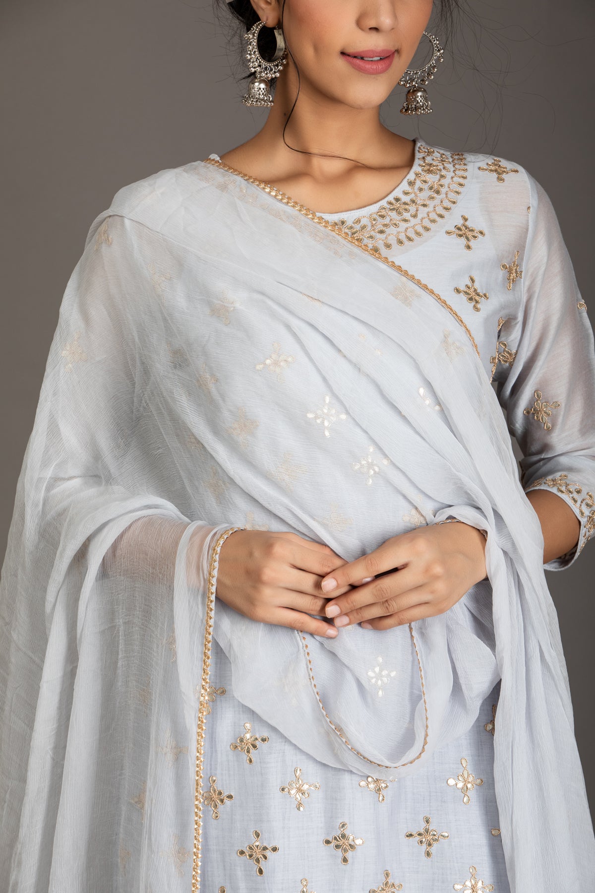 Forget-Me Not Pastel Blue Gota Work Chanderi Suit Set