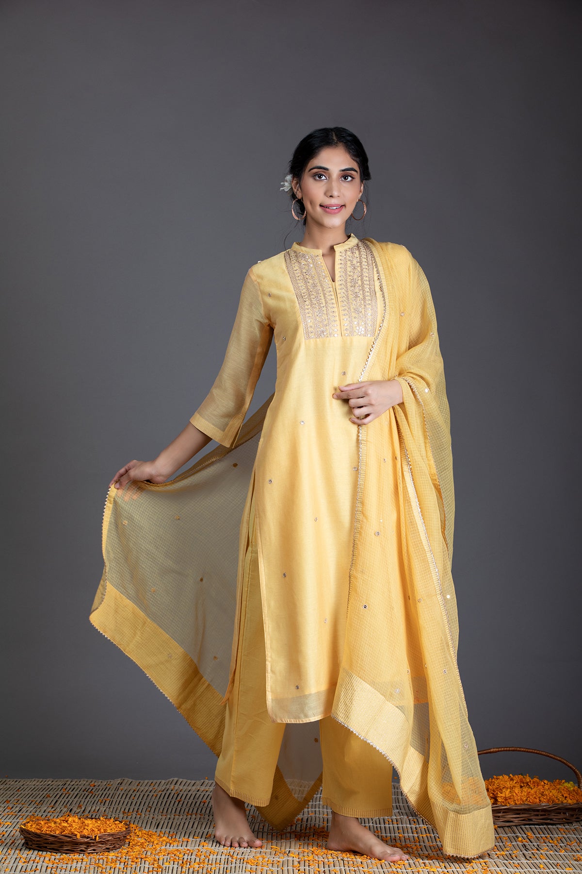 Summer Daffodil Marori Work Chanderi Suit Set