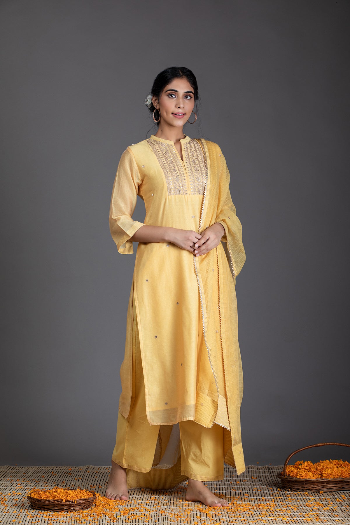 Summer Daffodil Marori Work Chanderi Suit Set