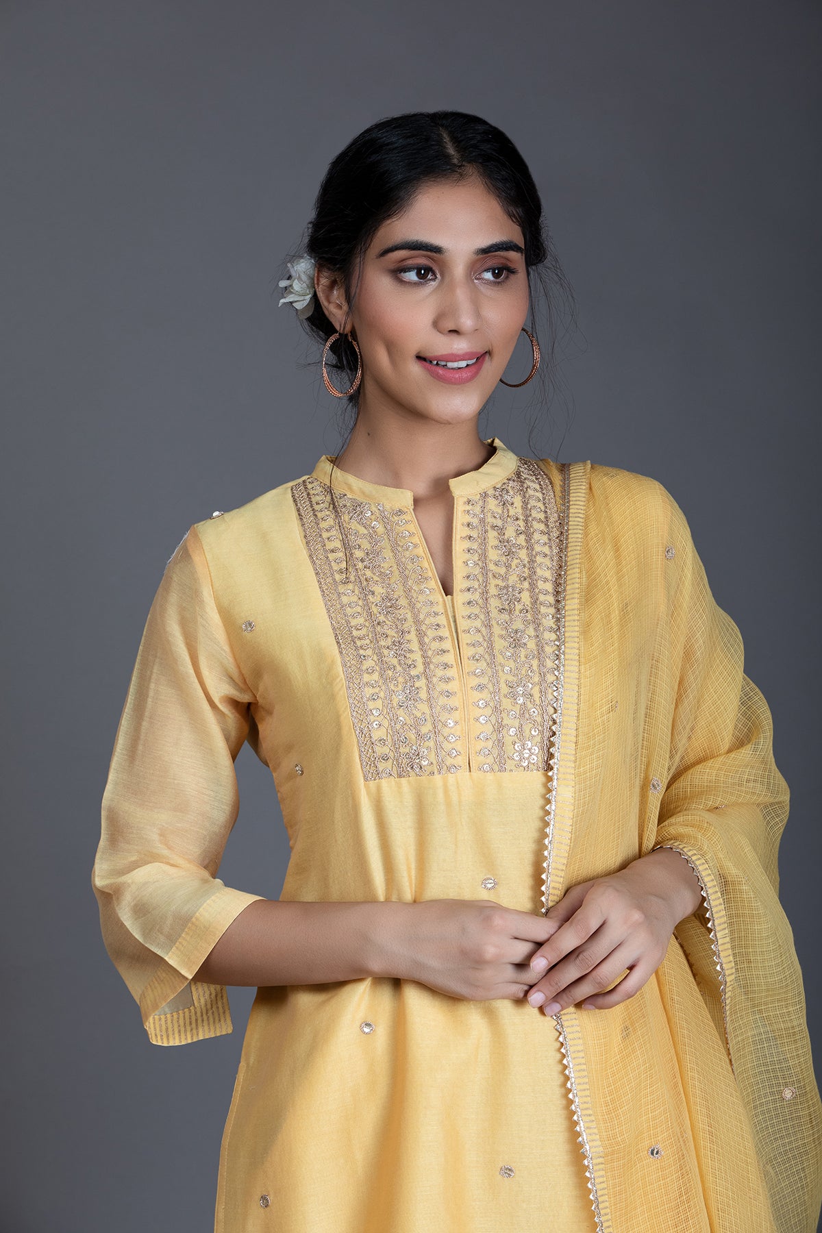 Summer Daffodil Marori Work Chanderi Suit Set