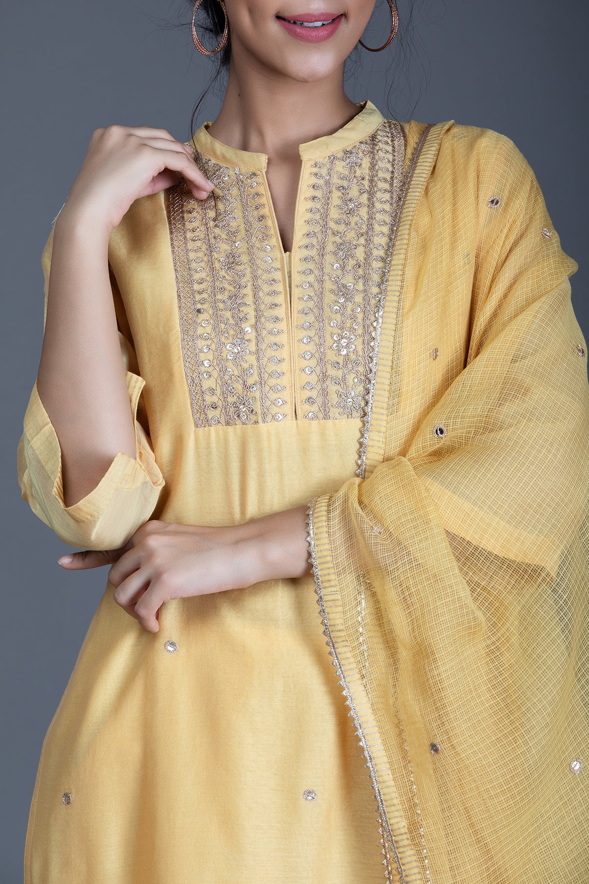 Summer Daffodil Marori Work Chanderi Suit Set