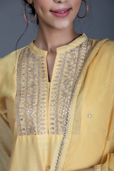 Summer Daffodil Marori Work Chanderi Suit Set