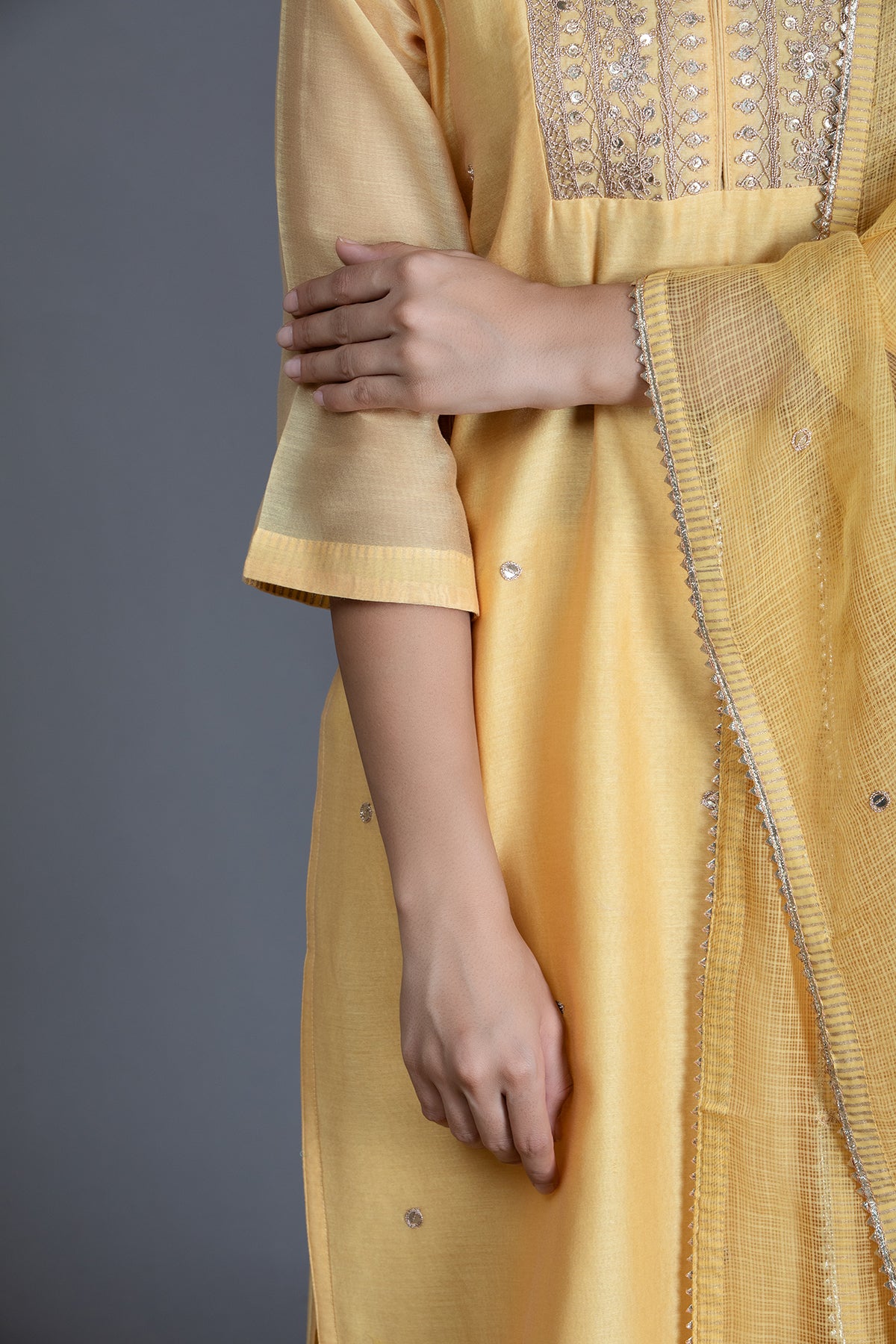 Summer Daffodil Marori Work Chanderi Suit Set