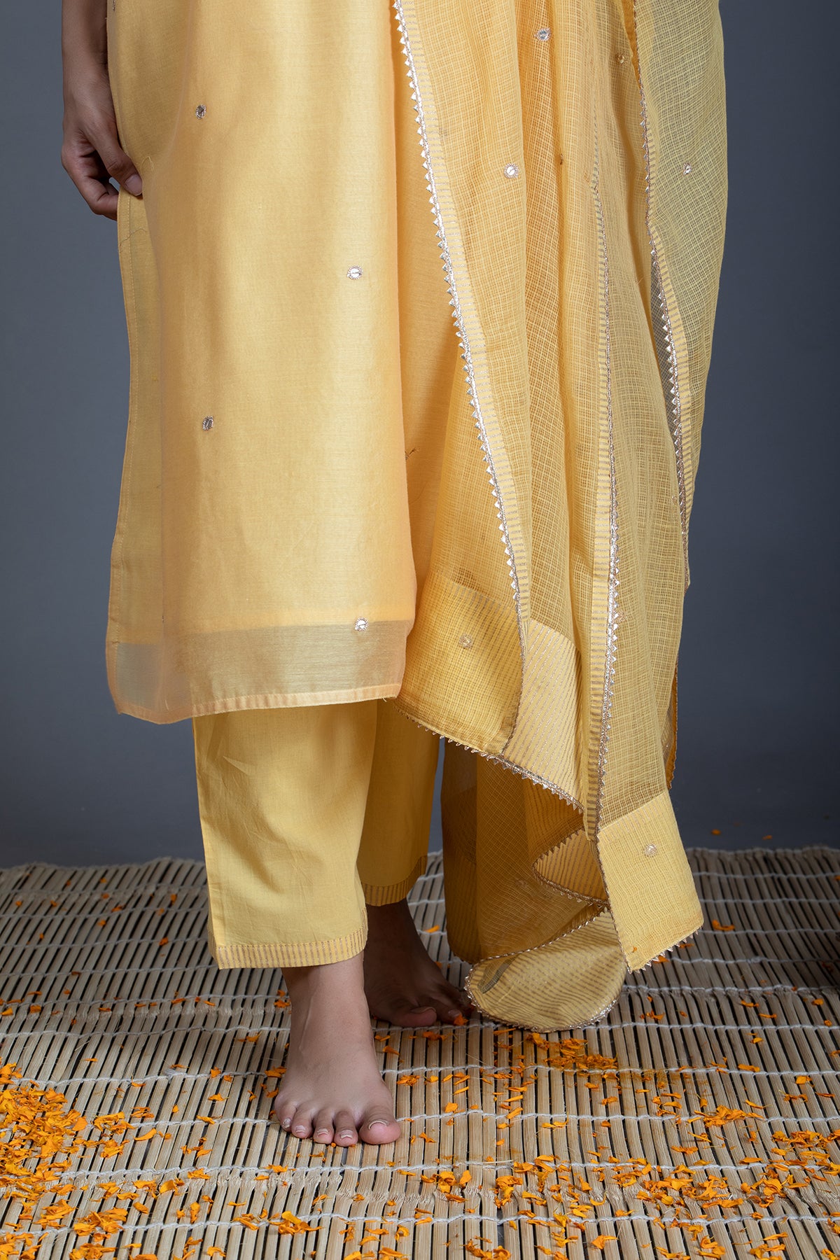 Summer Daffodil Marori Work Chanderi Suit Set