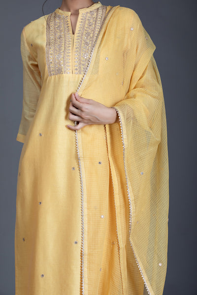 Summer Daffodil Marori Work Chanderi Suit Set