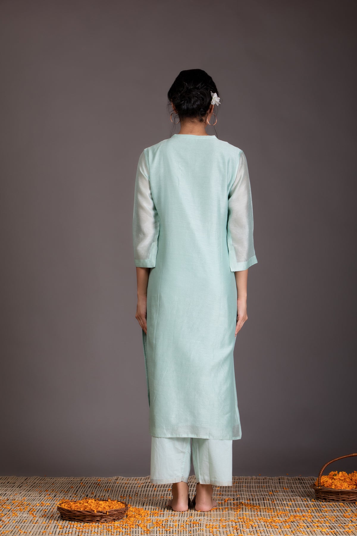 Freesia Marori work Mint Green Chanderi Suit Set