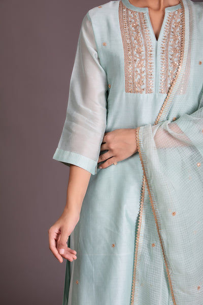 Freesia Marori work Mint Green Chanderi Suit Set