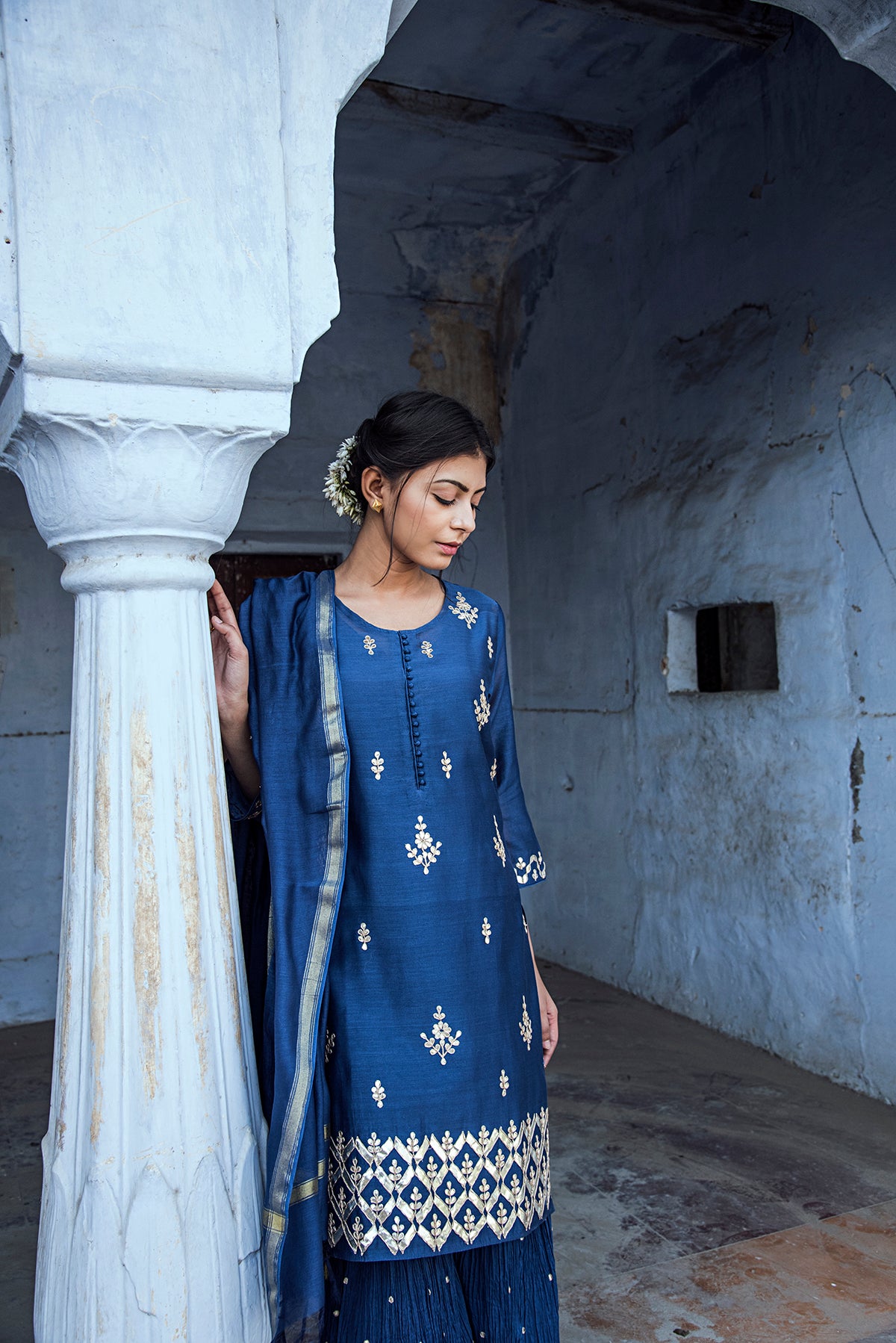 Sapphire Glory Gota Patti Chanderi Suit Set