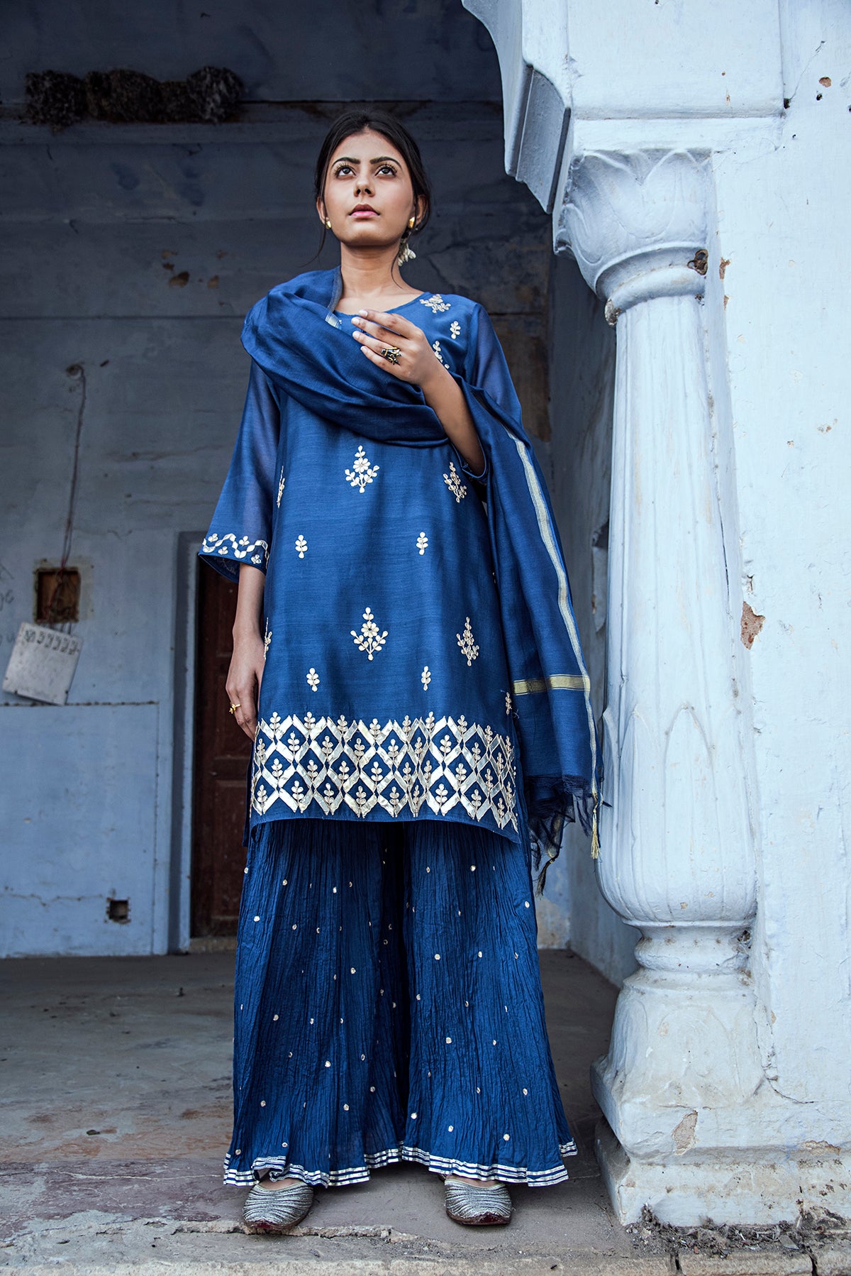 Sapphire Glory Gota Patti Chanderi Suit Set