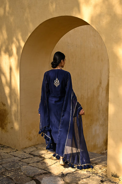 Navy Botanical Gota Work Chanderi Suit Set