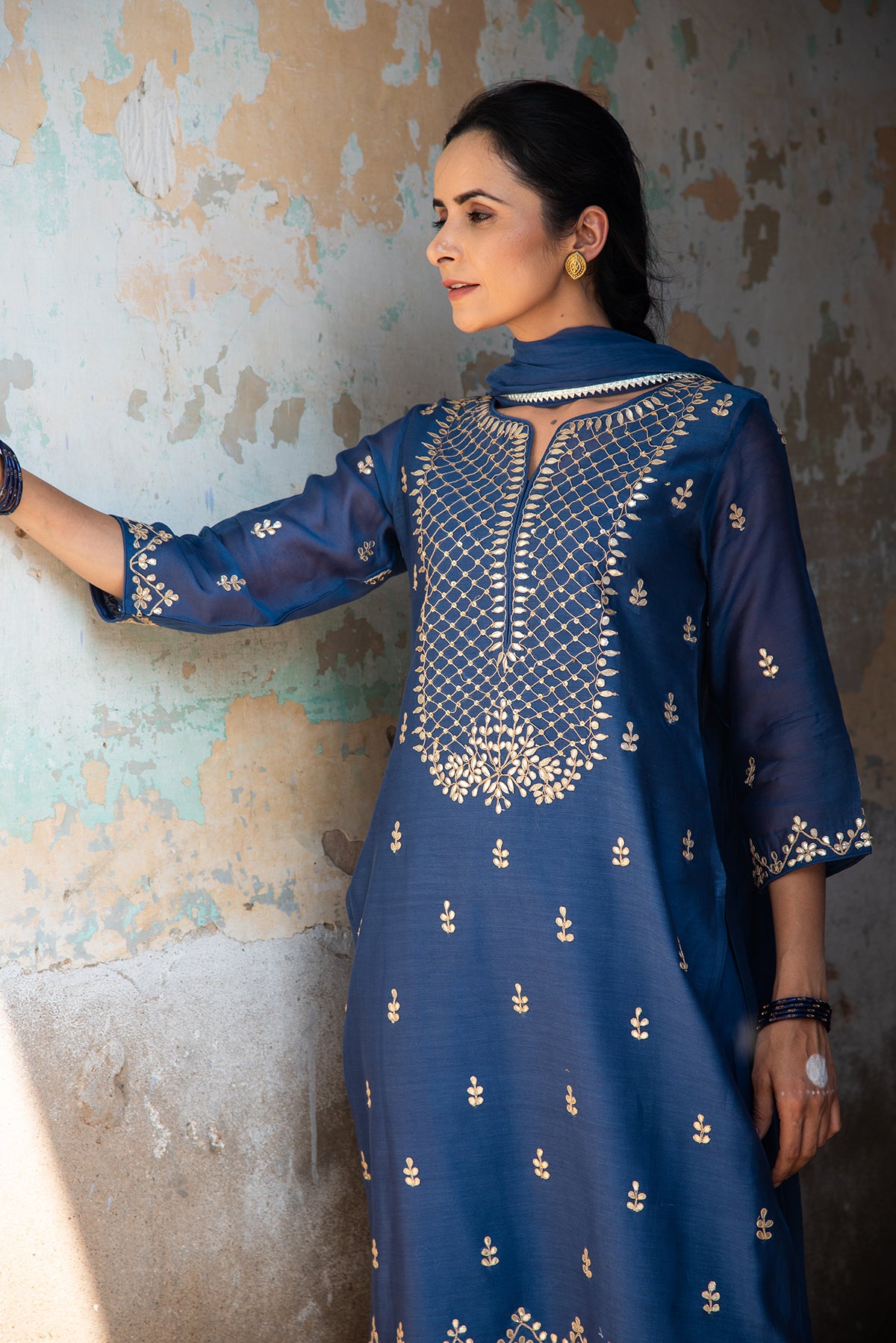 Poppy Cobalt Gota Work Blue Chanderi Suit Set