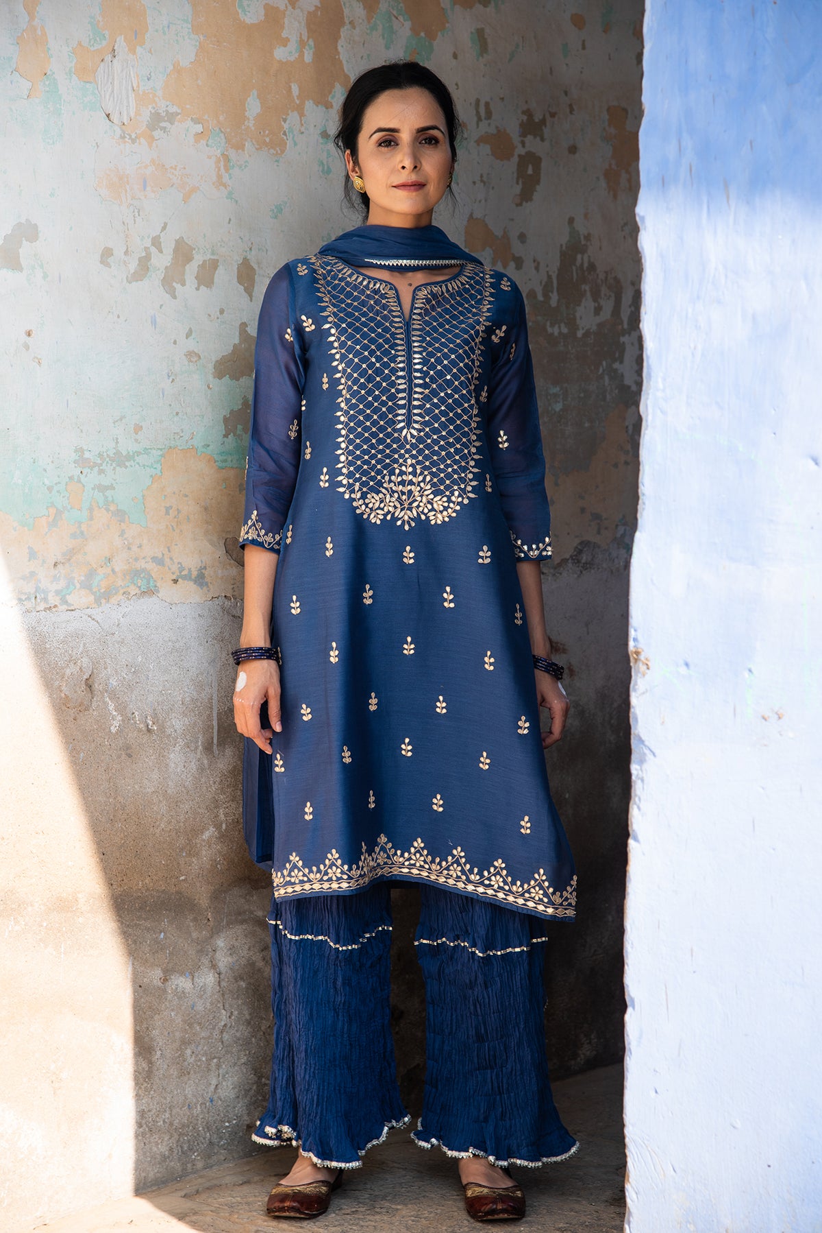 Poppy Cobalt Gota Work Blue Chanderi Suit Set