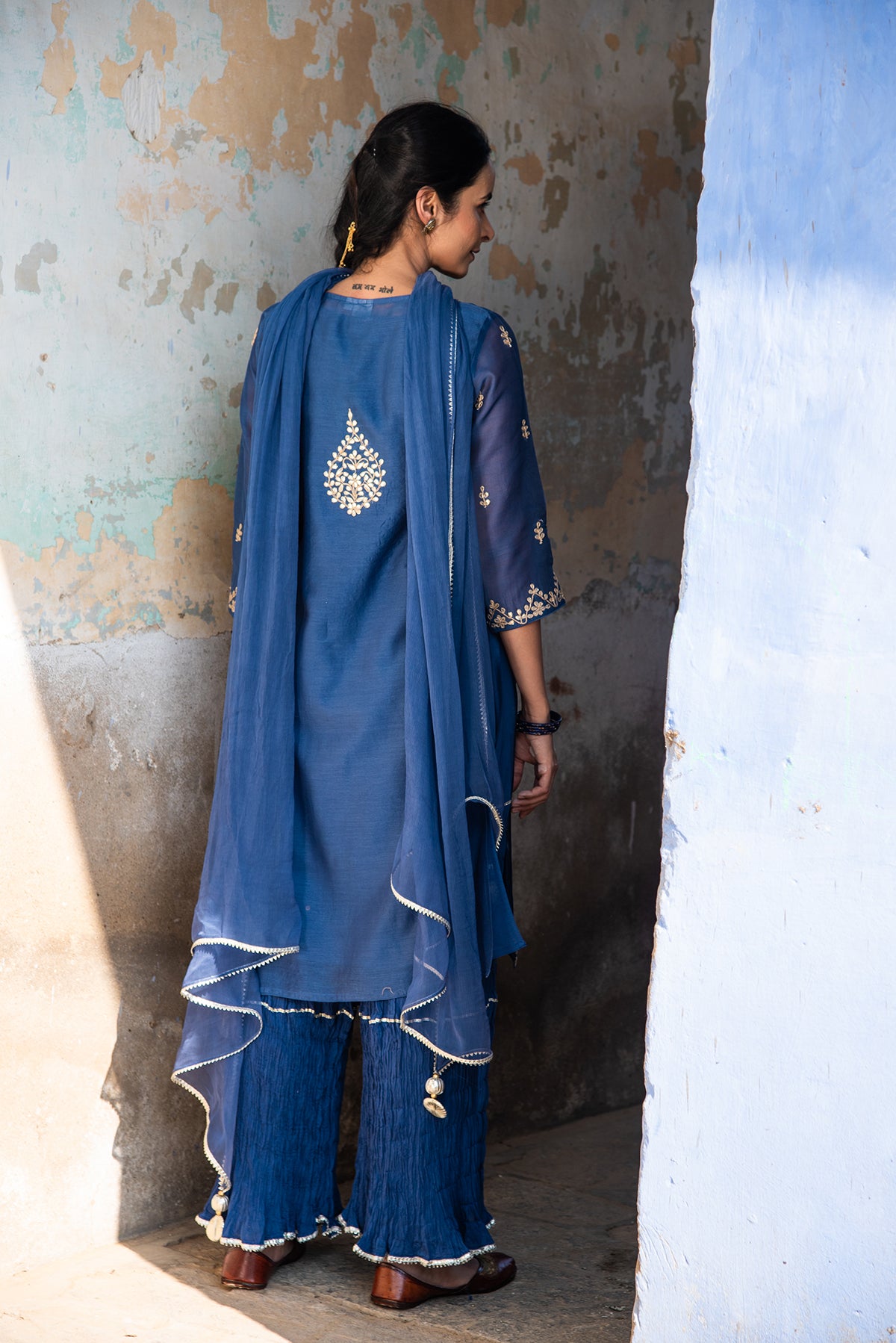 Poppy Cobalt Gota Work Blue Chanderi Suit Set